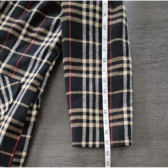 Vtg Blazer Jacket Black Tan Tartan Plaid Wool Blend Zip Up Size 14 Dark Academia - Picture 6 of 9